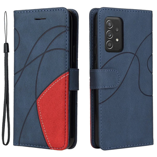 For Samsung Galaxy A52 4G / 5G / A52s 5G Leather Case Wallet Stand Color Splicing Phone Cover - Blue - 1