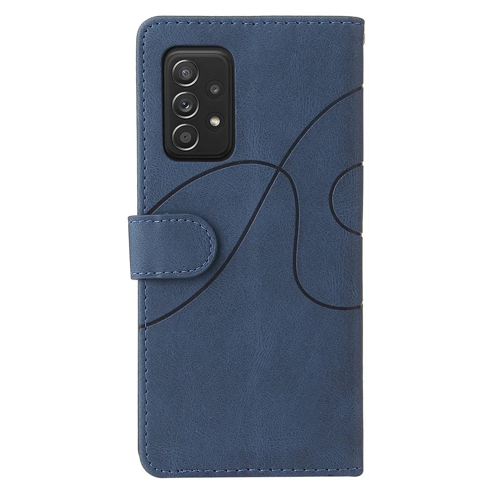 For Samsung Galaxy A52 4G / 5G / A52s 5G Leather Case Wallet Stand Color Splicing Phone Cover - Blue - 5