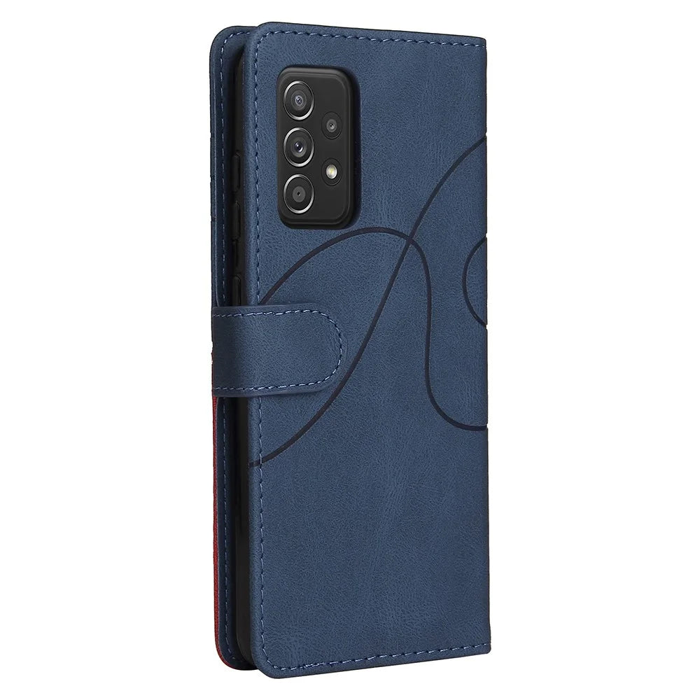 For Samsung Galaxy A52 4G / 5G / A52s 5G Leather Case Wallet Stand Color Splicing Phone Cover - Blue - 6