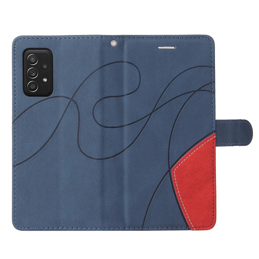 For Samsung Galaxy A52 4G / 5G / A52s 5G Leather Case Wallet Stand Color Splicing Phone Cover - Blue - 7
