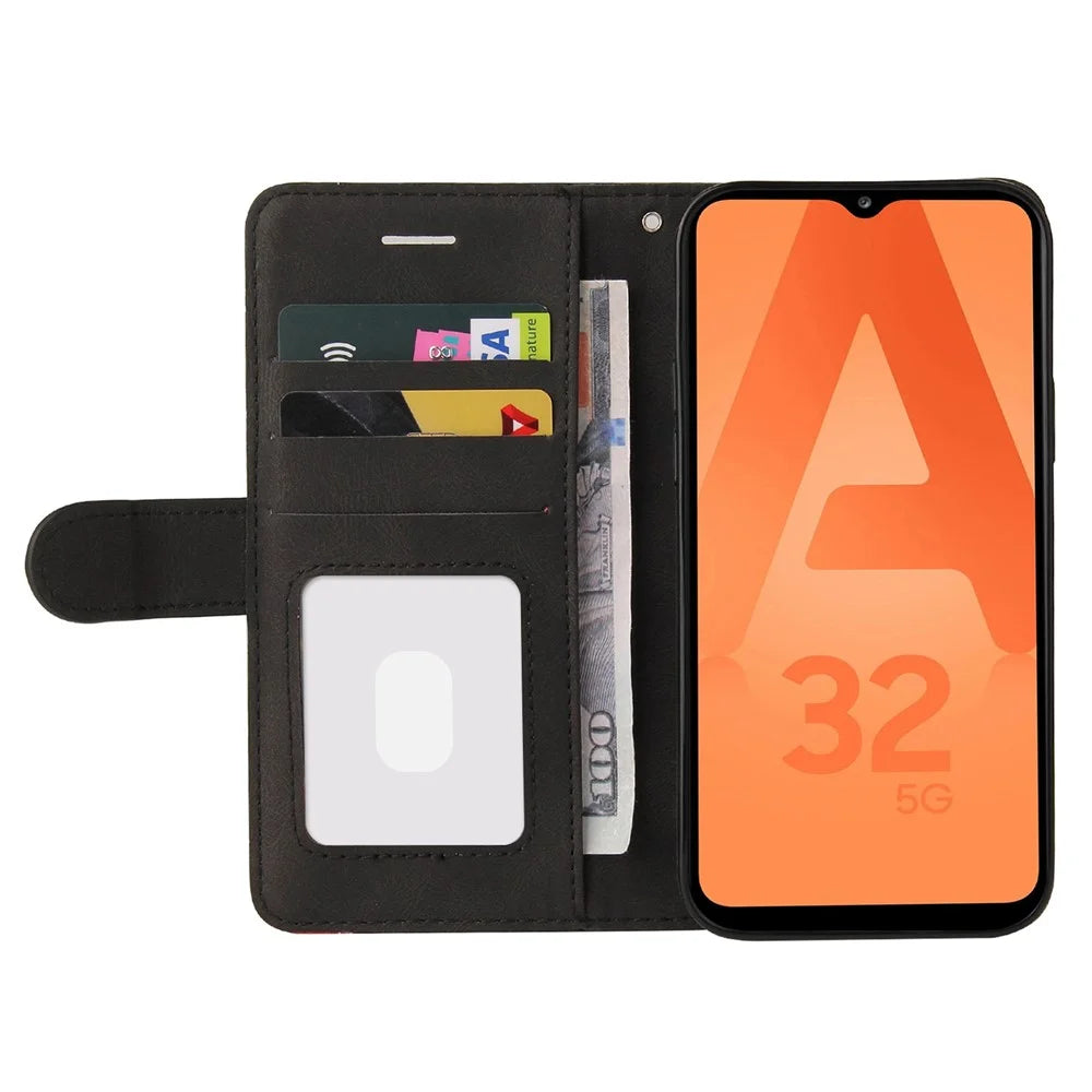 For Samsung Galaxy A32 5G / M32 5G Leather Case Wallet Stand Color Splicing Phone Cover - Black - 4