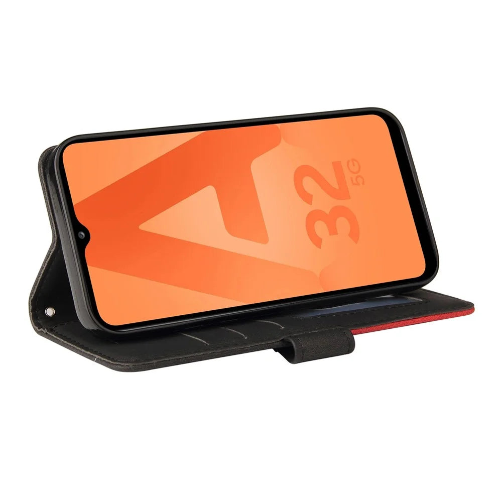 For Samsung Galaxy A32 5G / M32 5G Leather Case Wallet Stand Color Splicing Phone Cover - Black - 5