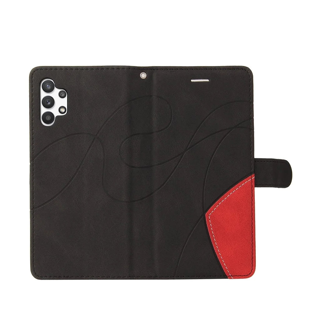 For Samsung Galaxy A32 5G / M32 5G Leather Case Wallet Stand Color Splicing Phone Cover - Black - 6