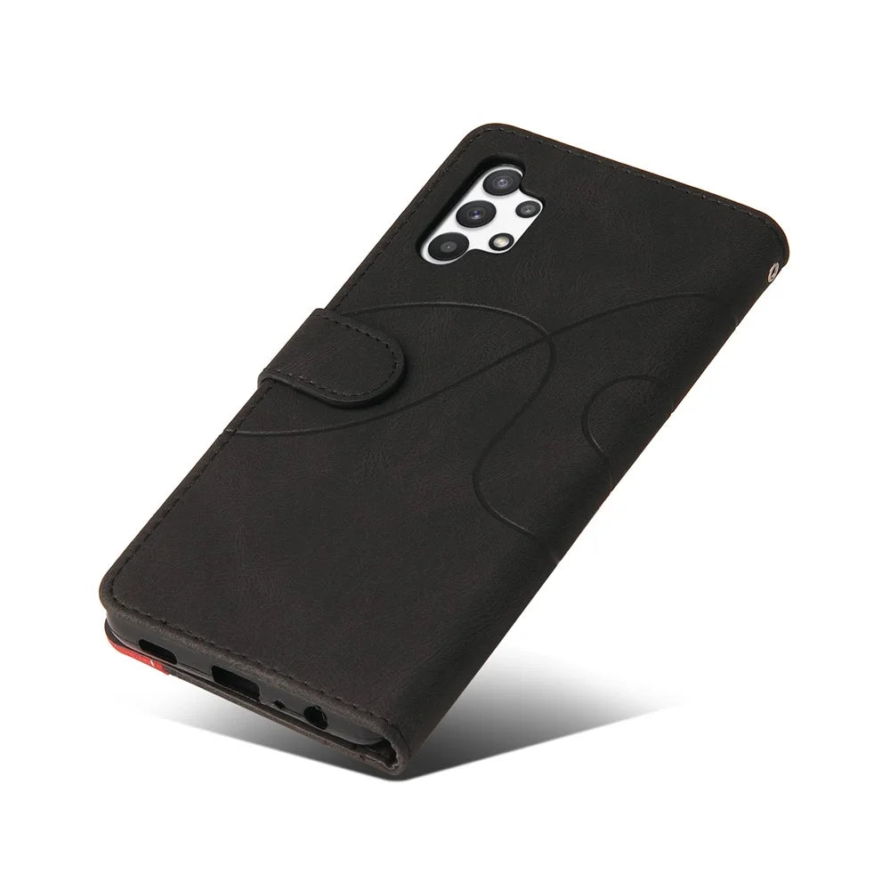 For Samsung Galaxy A32 5G / M32 5G Leather Case Wallet Stand Color Splicing Phone Cover - Black - 7