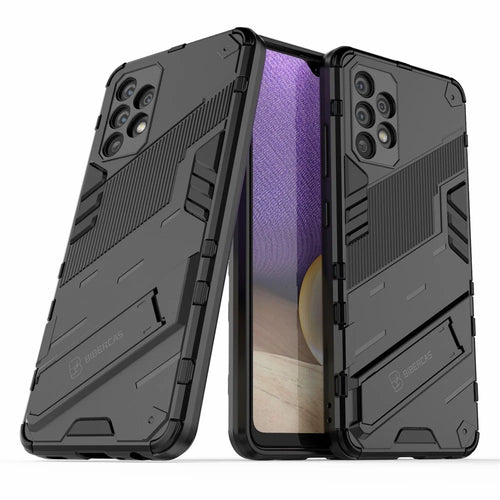 Full Body Heavy Duty Hybrid Hard PC Soft TPU Shockproof Protective Cover with Folding Kickstand for Samsung Galaxy A32 4G (EU Version) - Black - 1