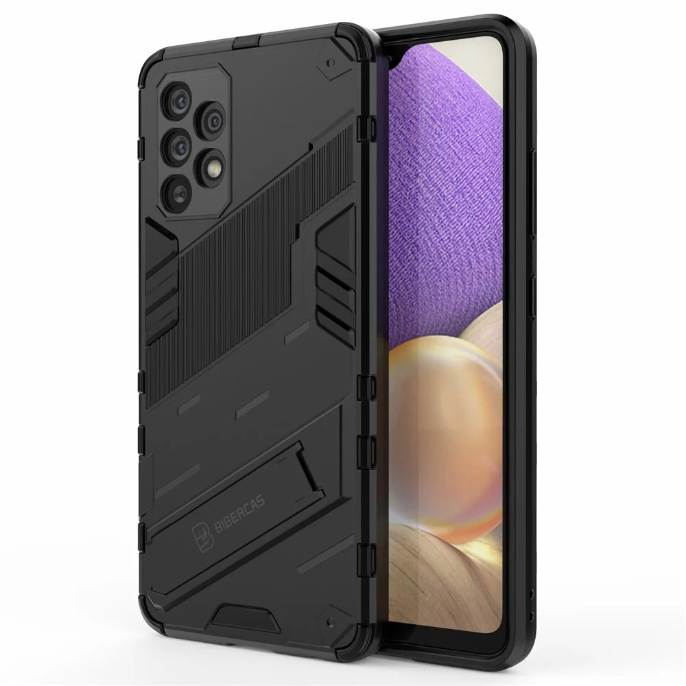 Full Body Heavy Duty Hybrid Hard PC Soft TPU Shockproof Protective Cover with Folding Kickstand for Samsung Galaxy A32 4G (EU Version) - Black - 2