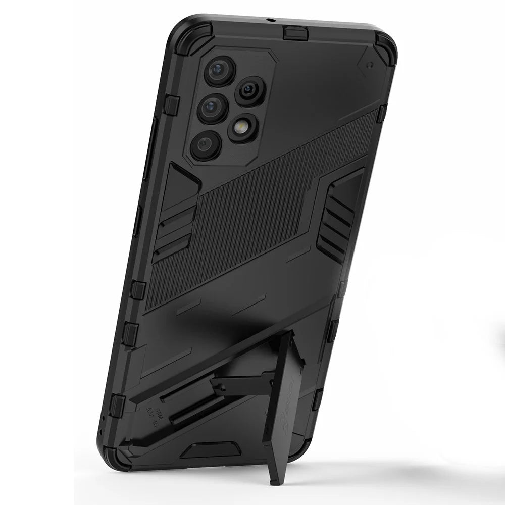Full Body Heavy Duty Hybrid Hard PC Soft TPU Shockproof Protective Cover with Folding Kickstand for Samsung Galaxy A32 4G (EU Version) - Black - 3