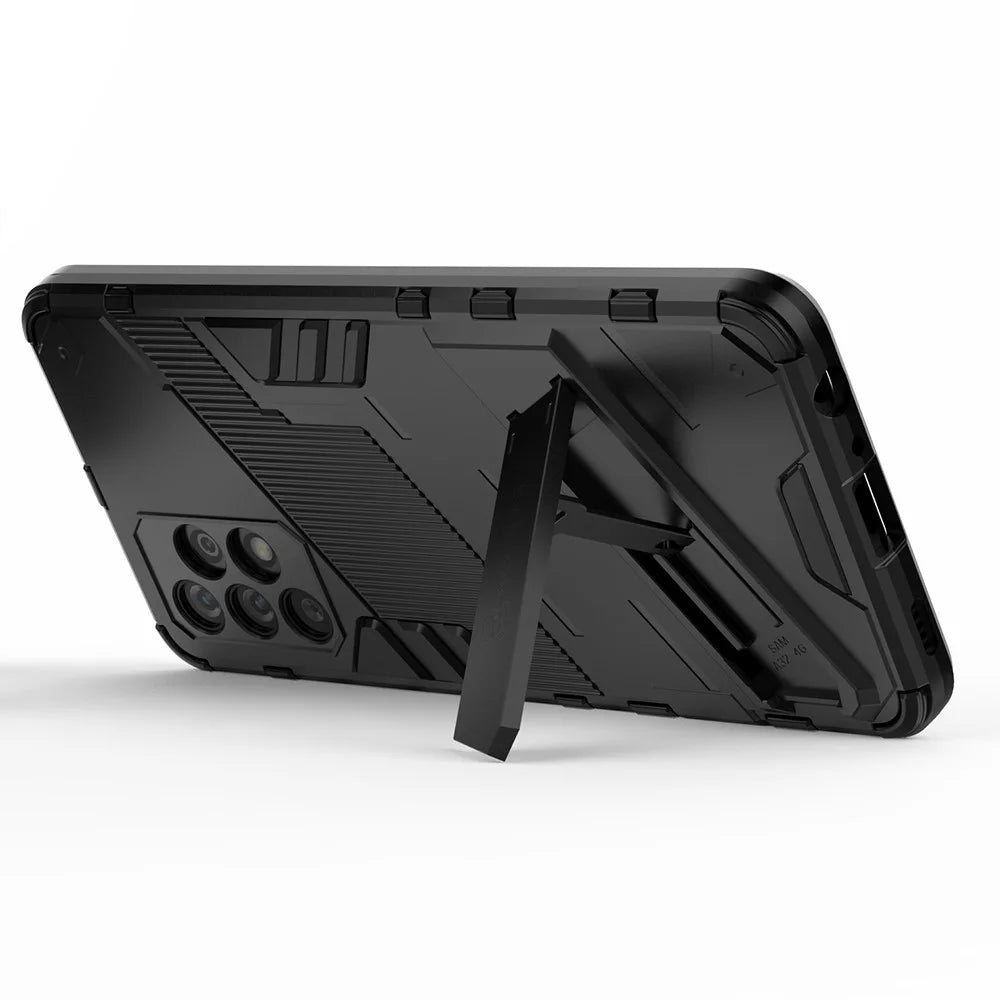 Full Body Heavy Duty Hybrid Hard PC Soft TPU Shockproof Protective Cover with Folding Kickstand for Samsung Galaxy A32 4G (EU Version) - Black - 4