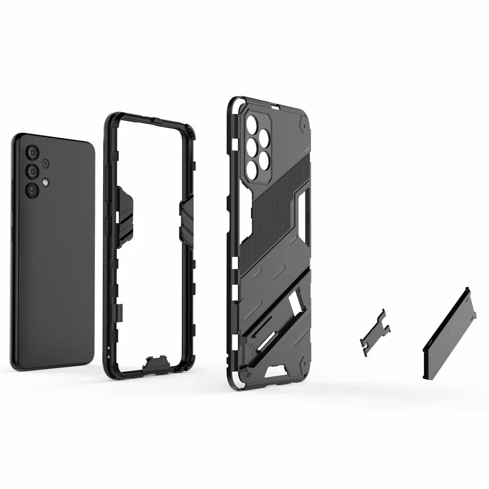 Full Body Heavy Duty Hybrid Hard PC Soft TPU Shockproof Protective Cover with Folding Kickstand for Samsung Galaxy A32 4G (EU Version) - Black - 5