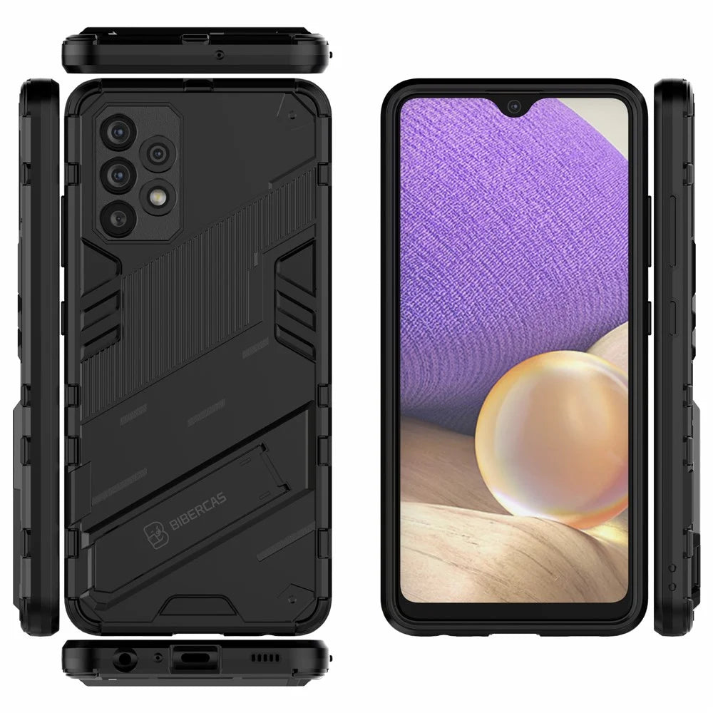 Full Body Heavy Duty Hybrid Hard PC Soft TPU Shockproof Protective Cover with Folding Kickstand for Samsung Galaxy A32 4G (EU Version) - Black - 6