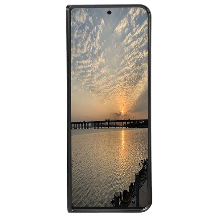 PC + Genuine Leather Back Phone Case Cover for Samsung Galaxy Z Fold3 5G Close-Fit 180-Degree Folding - Black - 3