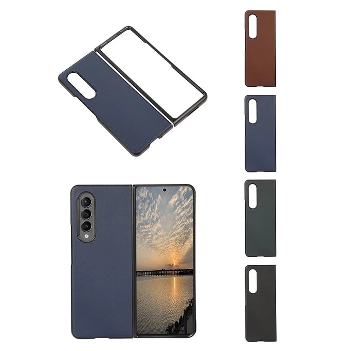 PC + Genuine Leather Back Phone Case Cover for Samsung Galaxy Z Fold3 5G Close-Fit 180-Degree Folding - Black - 5