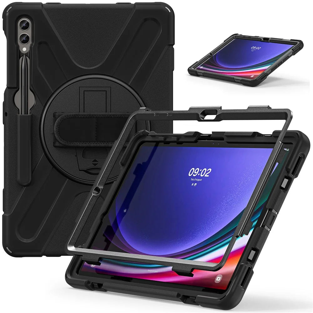 Case for Samsung Galaxy Tab S9 FE+ / S9+ / S8+ / S7+ / S7 FE T730 T735 T736B T736N Tablet Cover with Shoulder Strap - Black+Black - 2
