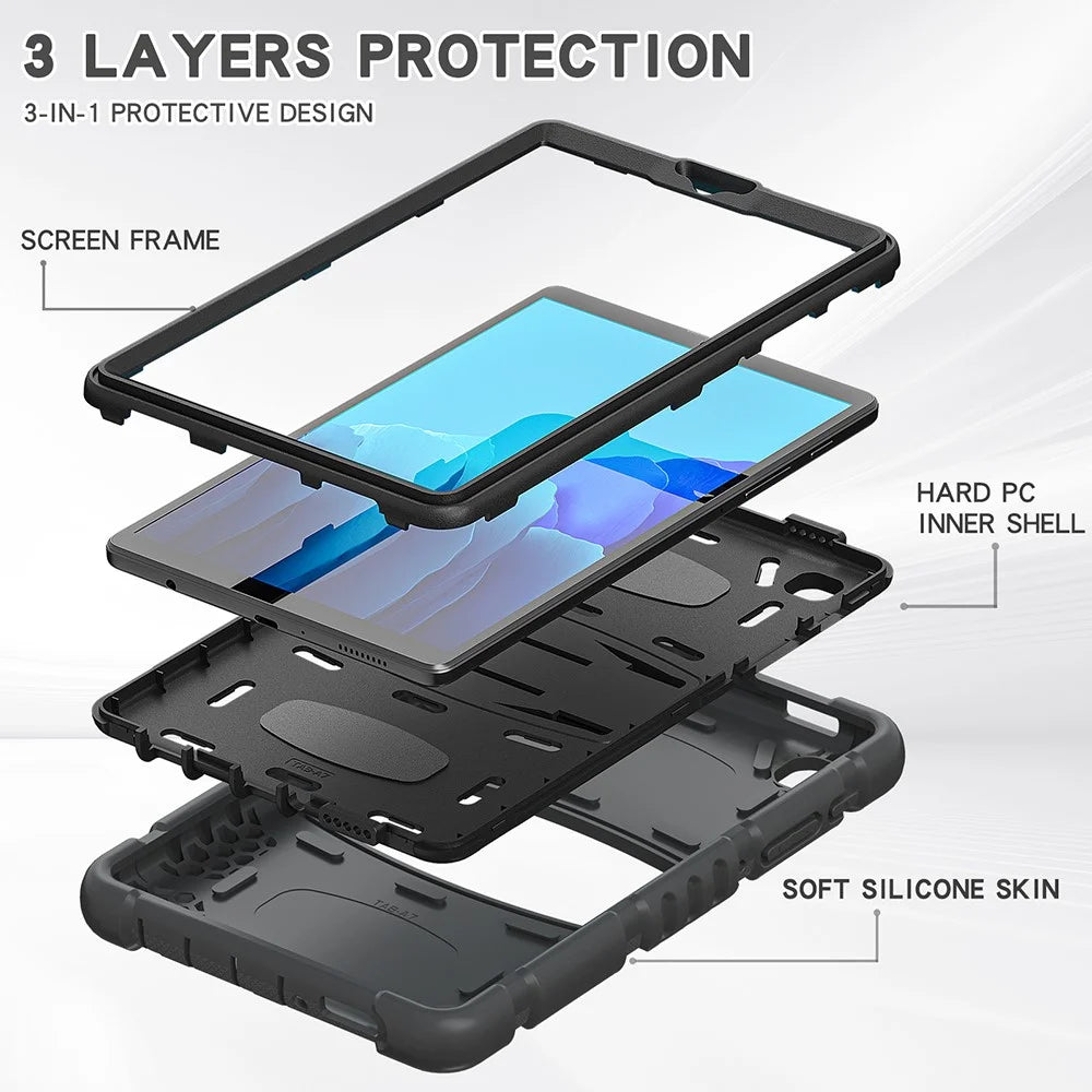 Kickstand Design Drop-Proof PC + Silicone Hybrid Tablet Cover for Samsung Galaxy Tab A7 Lite 8.7-inch T220/T225/T225N/T225C - Black/Black - 2