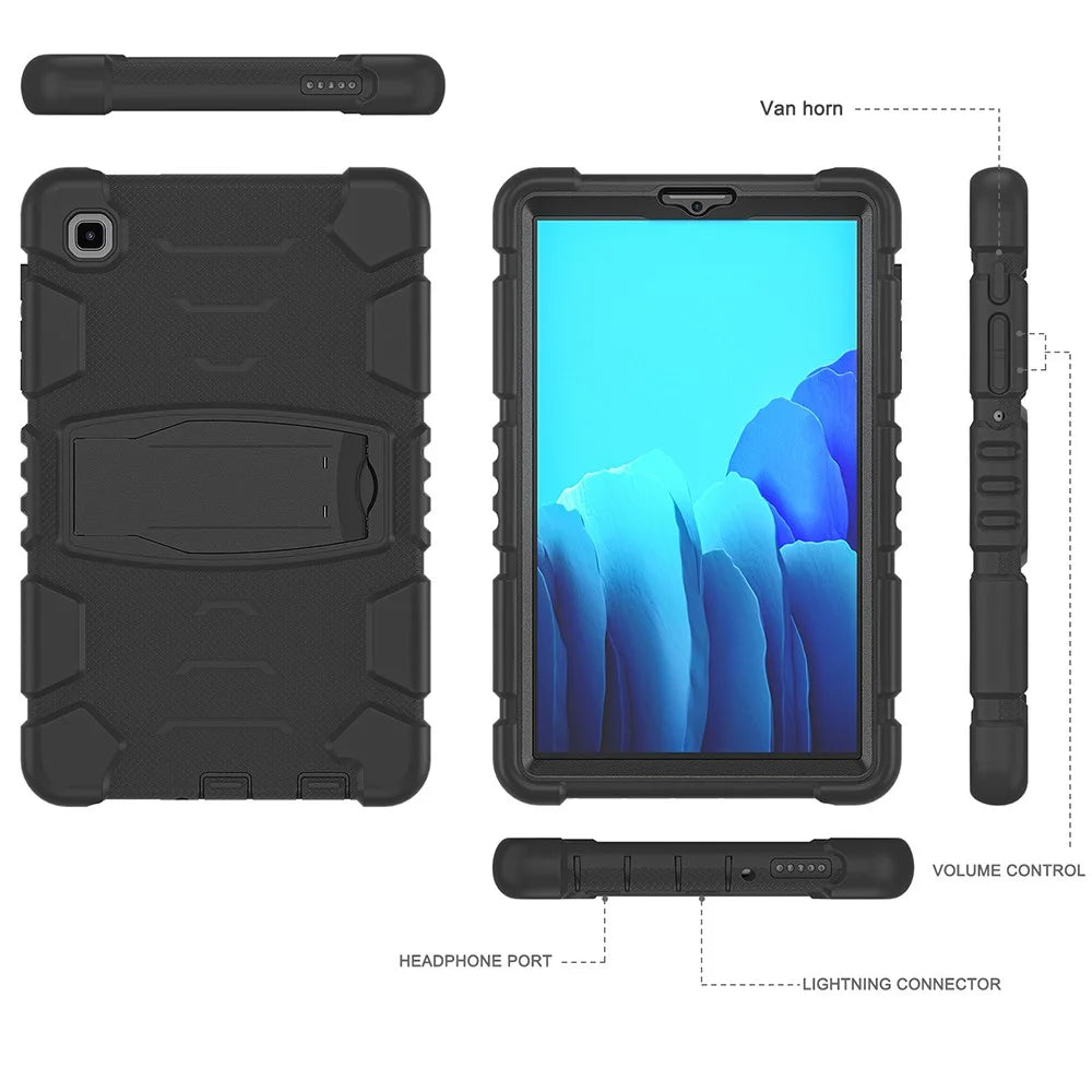 Kickstand Design Drop-Proof PC + Silicone Hybrid Tablet Cover for Samsung Galaxy Tab A7 Lite 8.7-inch T220/T225/T225N/T225C - Black/Black - 6