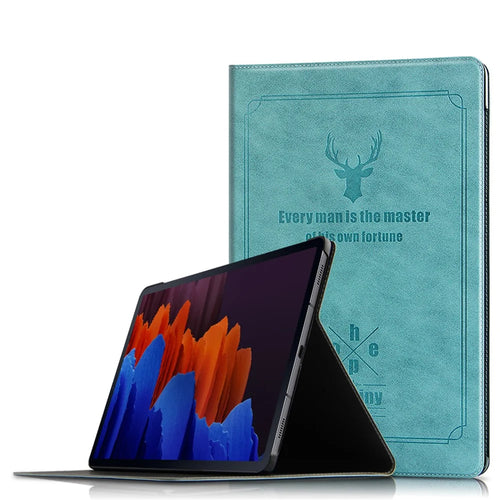 Deer Pattern PC Stand Folio PU Leather Hard Cover Case for Samsung Galaxy Tab S10+ / S9+ - Blue - 1