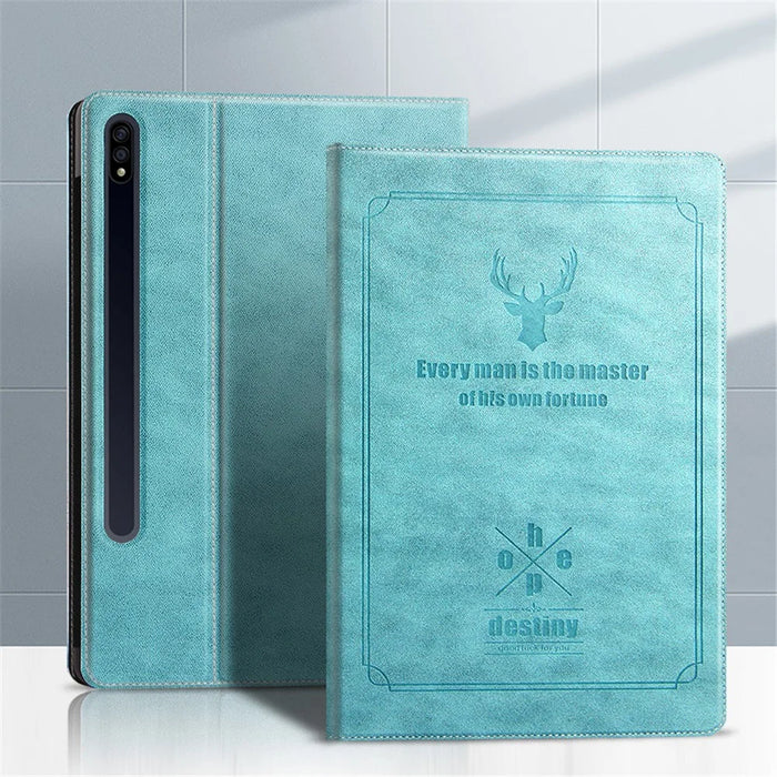 Deer Pattern PC Stand Folio PU Leather Hard Cover Case for Samsung Galaxy Tab S10+ / S9+ - Blue - 2