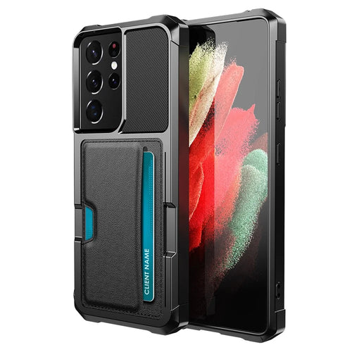 ZM02 Anti-Drop PU Leather Coated TPU Hybrid Case with Card Holder and Built-in Magnetic Sheet for Samsung Galaxy S21 Ultra 5G - Black - 1