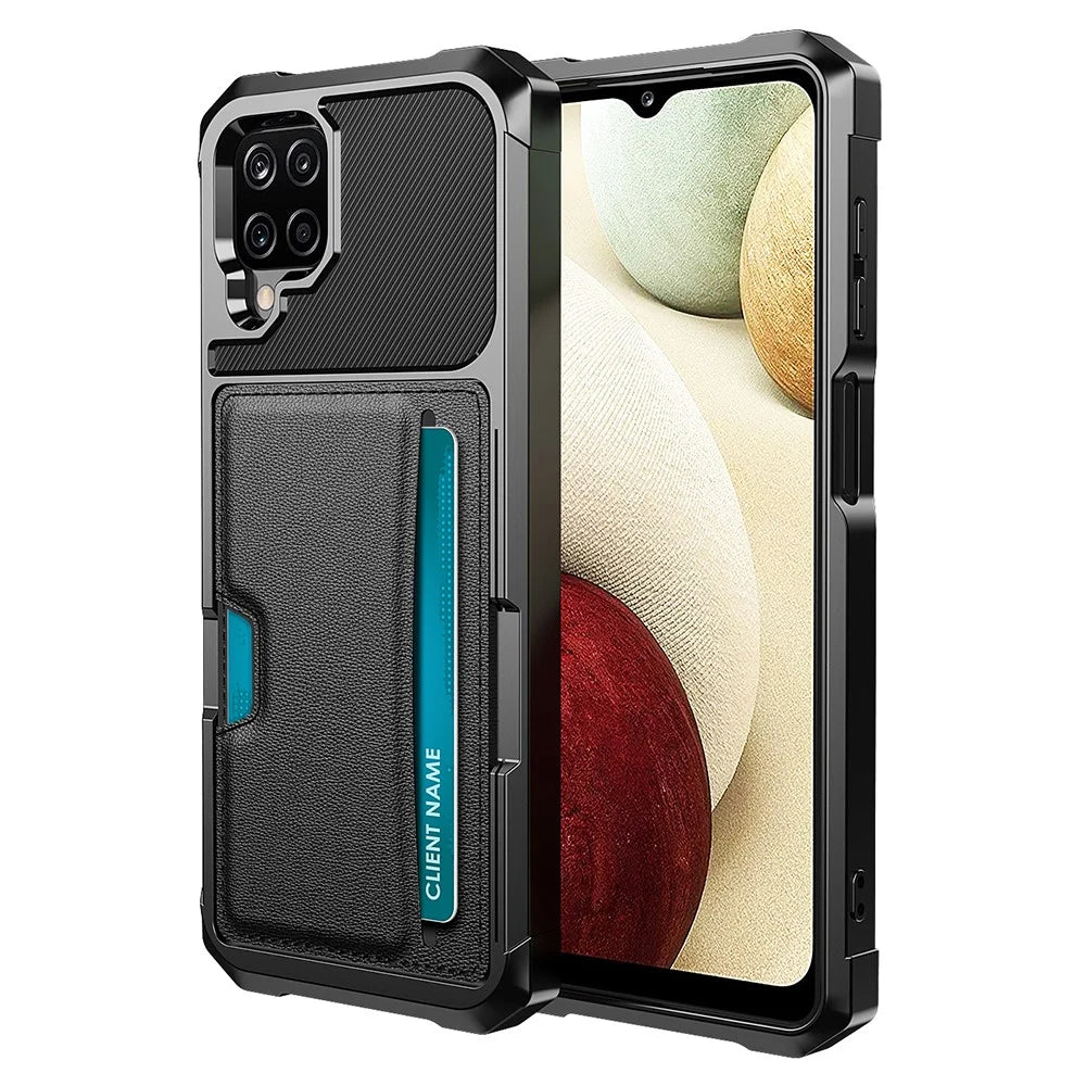 ZM02 PU Leather Coated TPU Hybrid Case with Card Slot for Samsung Galaxy A12 - Black - 1