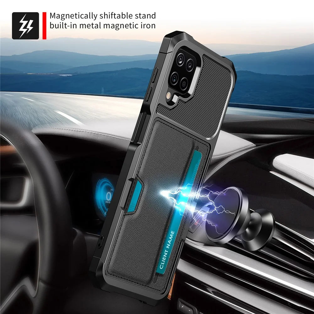 ZM02 PU Leather Coated TPU Hybrid Case with Card Slot for Samsung Galaxy A12 - Black - 6