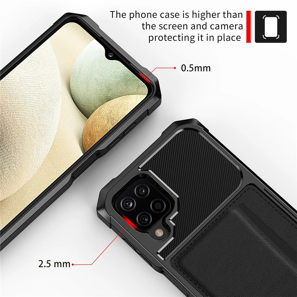 ZM02 PU Leather Coated TPU Hybrid Case with Card Slot for Samsung Galaxy A12 - Black - 7