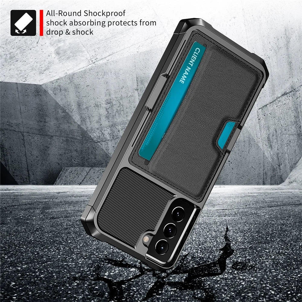 ZM02 Card Slot Design PU Leather Coated TPU Hybrid Case with Built-in Magnetic Sheet for Samsung Galaxy S21 5G/4G - Black - 4