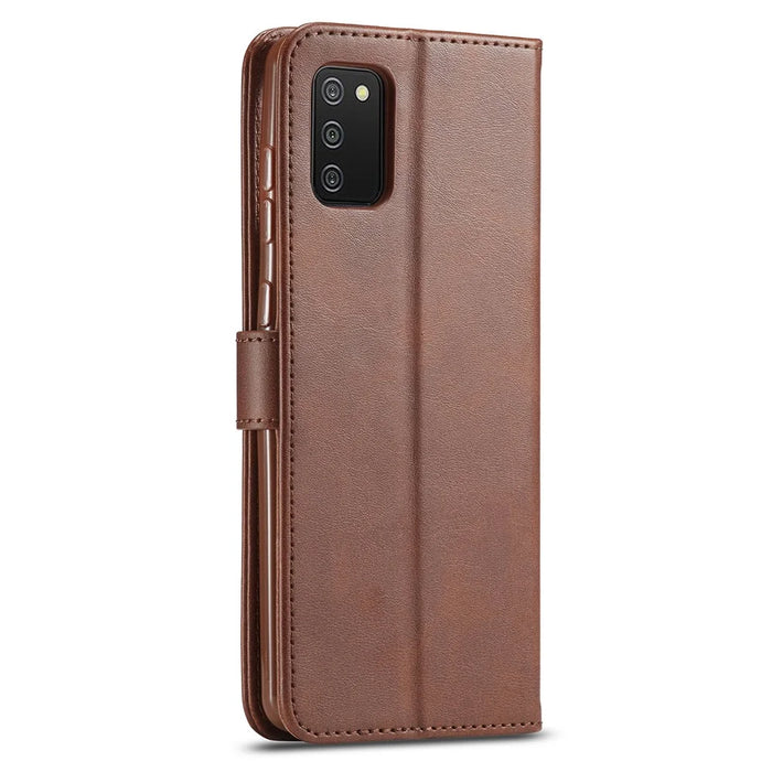LC.IMEEKE Wallet Design Leather Phone Stand Case Protector for Samsung Galaxy A03s (166.5mm) - Coffee - 3