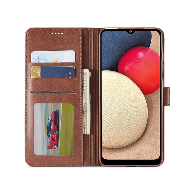 LC.IMEEKE Wallet Design Leather Phone Stand Case Protector for Samsung Galaxy A03s (166.5mm) - Coffee - 6