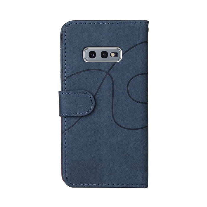 For Samsung Galaxy S10e Leather Case Wallet Stand Color Splicing Phone Cover - Blue - 3