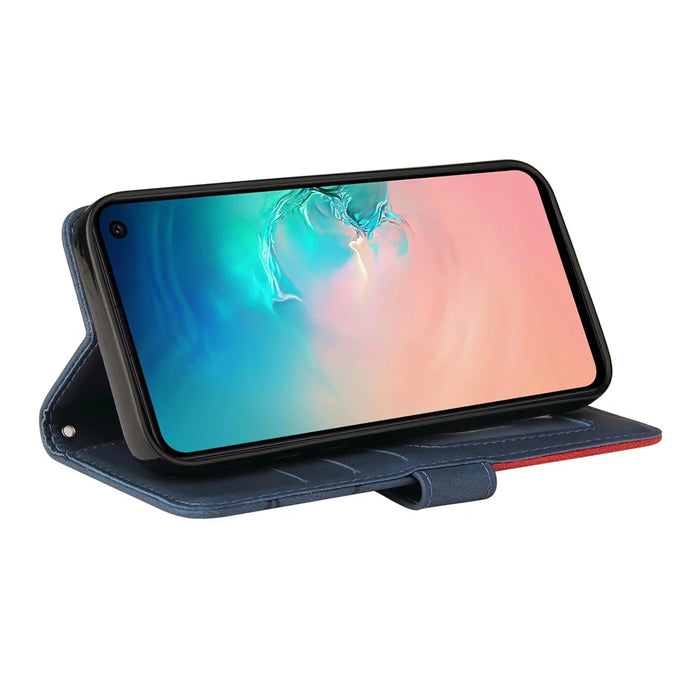 For Samsung Galaxy S10e Leather Case Wallet Stand Color Splicing Phone Cover - Blue - 5