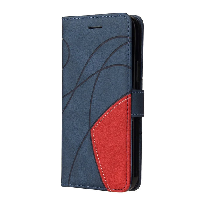 For Samsung Galaxy S10e Leather Case Wallet Stand Color Splicing Phone Cover - Blue - 7