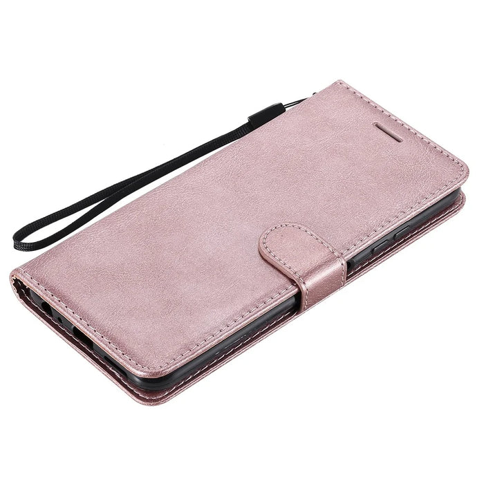 For Samsung Galaxy A22 5G (EU Version) Case Solid Color Leather Mobile Cover Wallet Stand with Strap - Rose Gold - 7