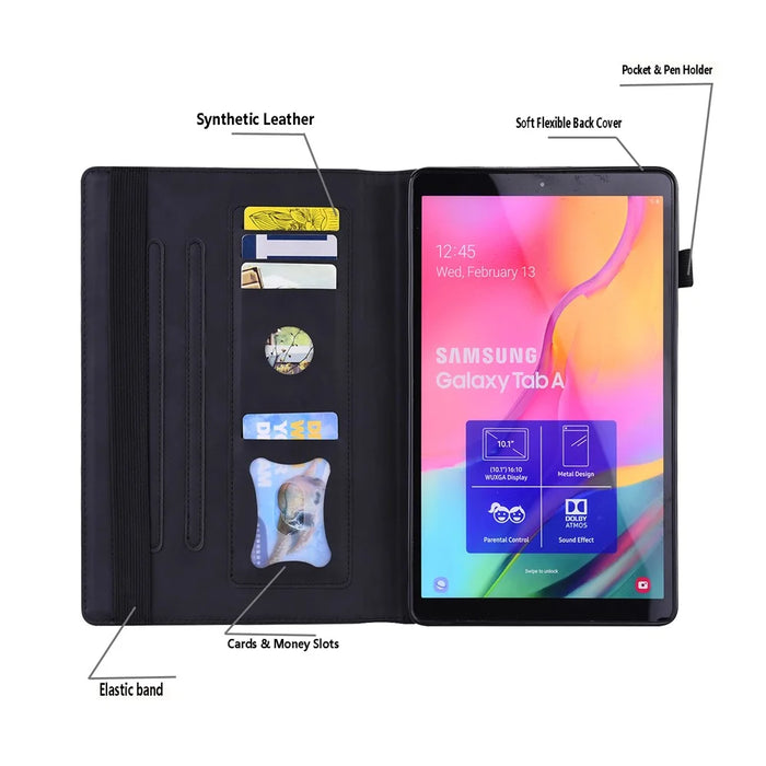 Front Pocket Leather Wallet Stand Tablet Cover for Samsung Galaxy Tab A7 10.4 (2020) / (2022) - Black - 6