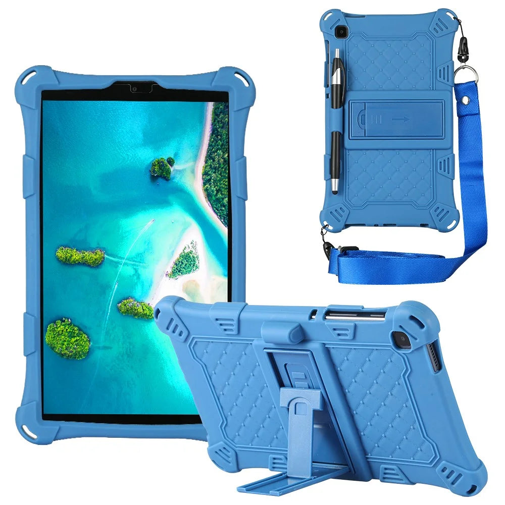 Kickstand Design PC + Silicone Protective Tablet Cover Case with Lanyard for Samsung Galaxy Tab A7 Lite 8.7-inch - Blue - 1