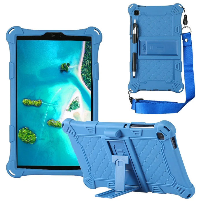 Kickstand Design PC + Silicone Protective Tablet Cover Case with Lanyard for Samsung Galaxy Tab A7 Lite 8.7-inch - Blue - 1