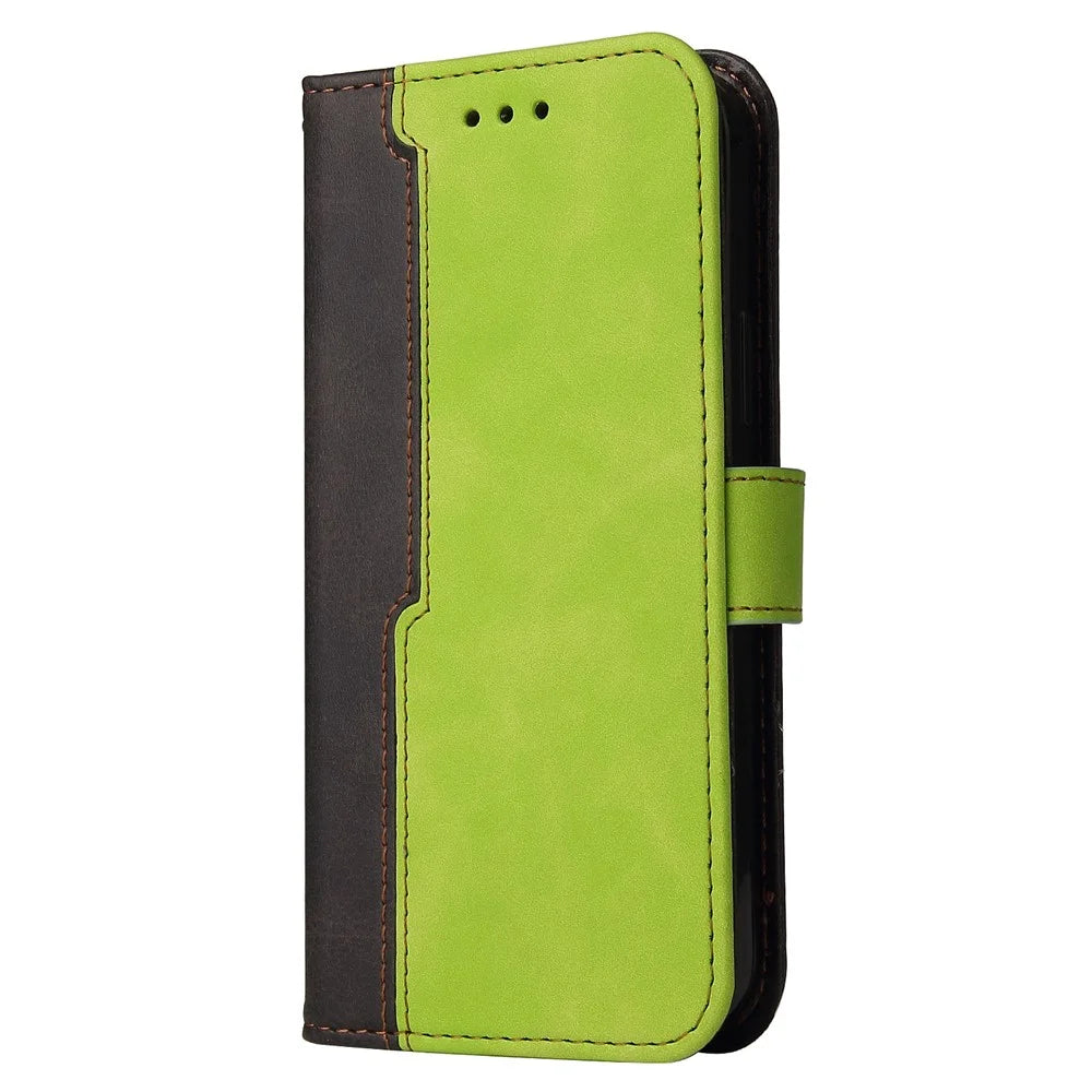 Bi-color Splicing Design PU Leather Wallet Stand Phone Case Protector with Wrist Strap for Samsung Galaxy A12/M12/F12 - Green - 3