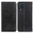 Auto-absorbed Split Leather Magnetic Wallet Phone Stand Shell Case for Samsung Galaxy M32 (Global Version) - Black - 1