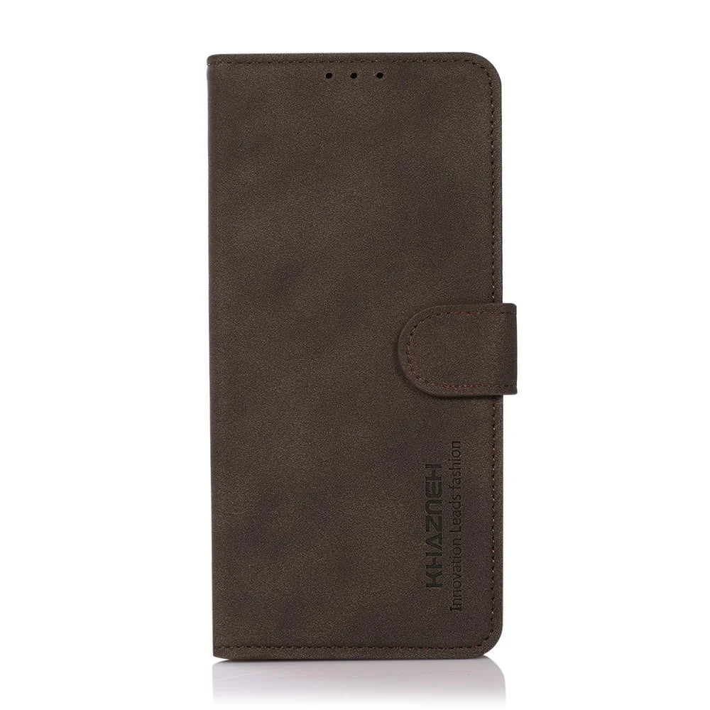 KHAZNEH Drop-proof PU Leather Phone Wallet Cover Case with Stand for Samsung Galaxy M32 (Global Version) - Brown - 2