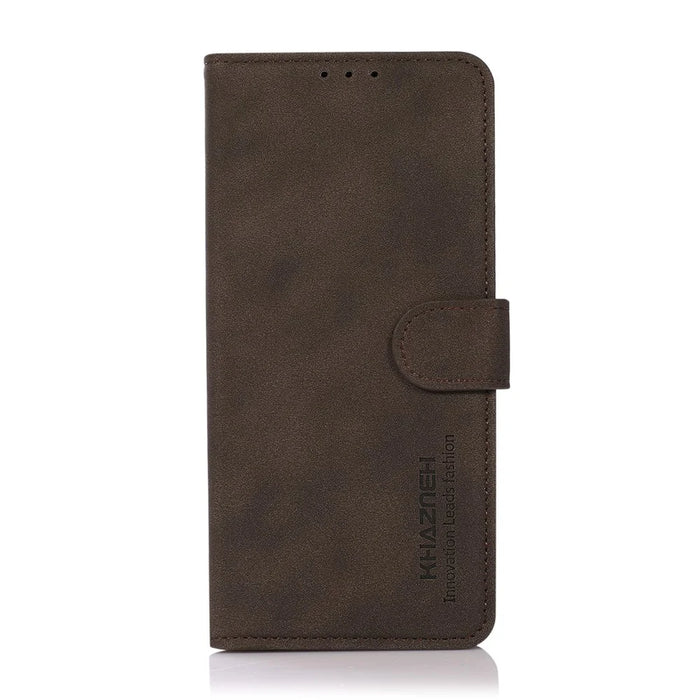 KHAZNEH Drop-proof PU Leather Phone Wallet Cover Case with Stand for Samsung Galaxy M32 (Global Version) - Brown - 2