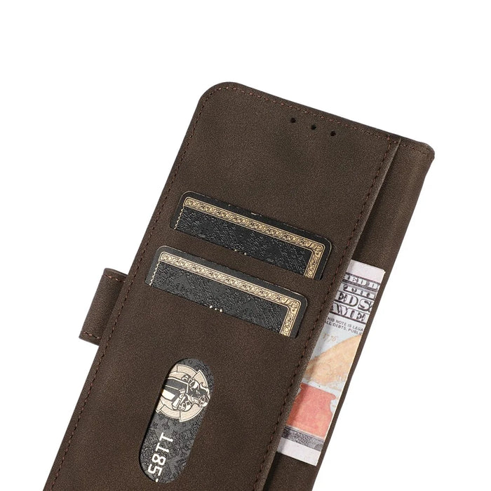 KHAZNEH Drop-proof PU Leather Phone Wallet Cover Case with Stand for Samsung Galaxy M32 (Global Version) - Brown - 7