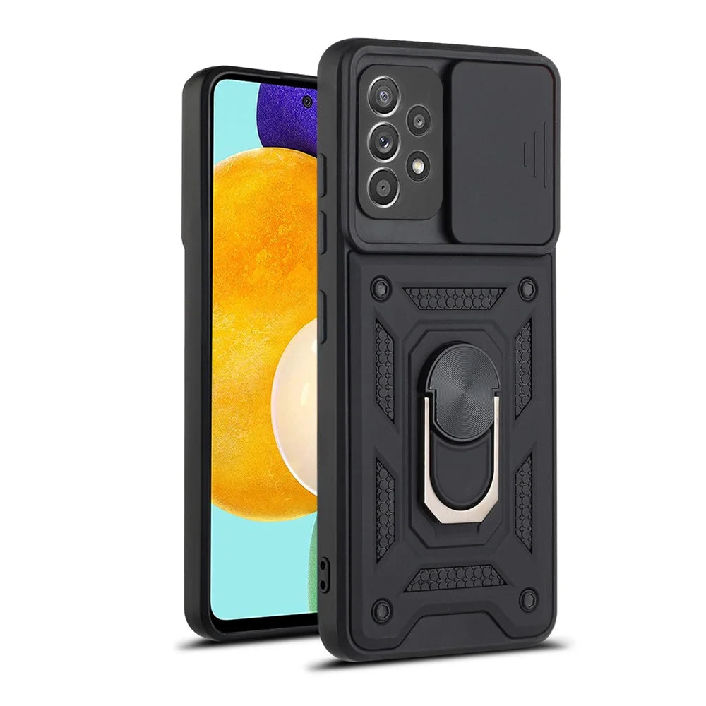 Camera Slide Drop-resistant Phone Case Cover with Kickstand for Samsung Galaxy A52 4G/5G / A52s 5G - Black - 1