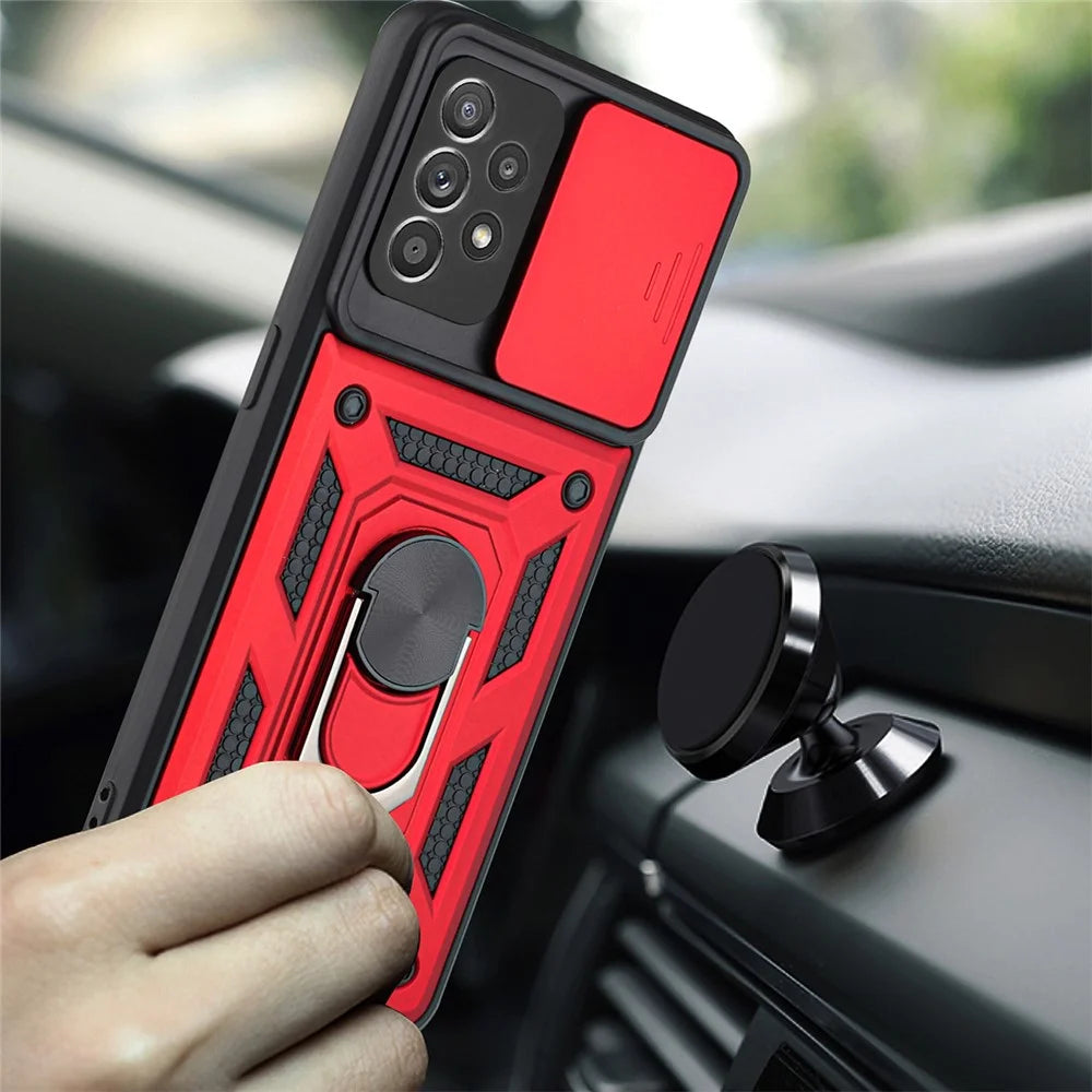 Camera Slide Drop-resistant Phone Case Cover with Kickstand for Samsung Galaxy A52 4G/5G / A52s 5G - Black - 3