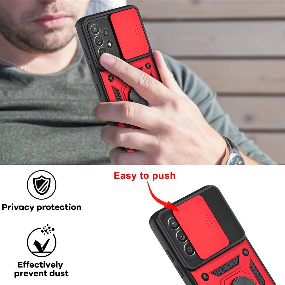 Camera Slide Drop-resistant Phone Case Cover with Kickstand for Samsung Galaxy A52 4G/5G / A52s 5G - Black - 4