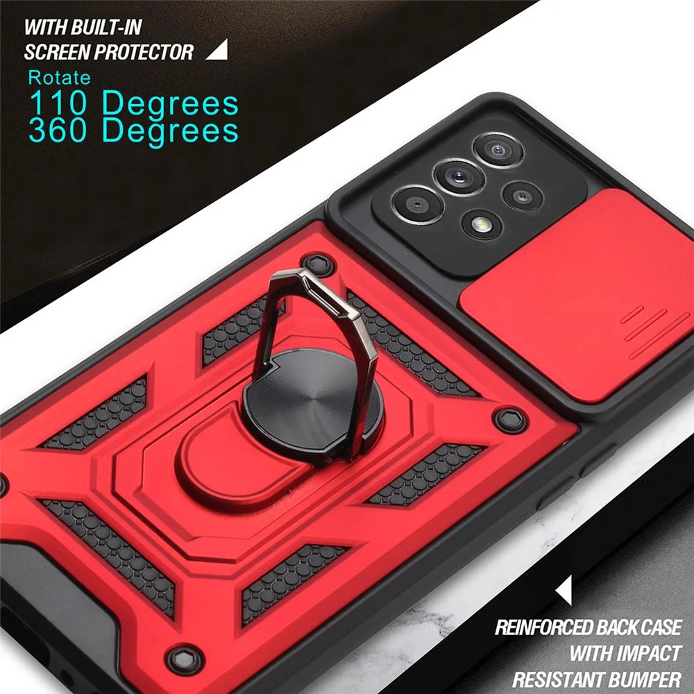 Camera Slide Drop-resistant Phone Case Cover with Kickstand for Samsung Galaxy A52 4G/5G / A52s 5G - Black - 6
