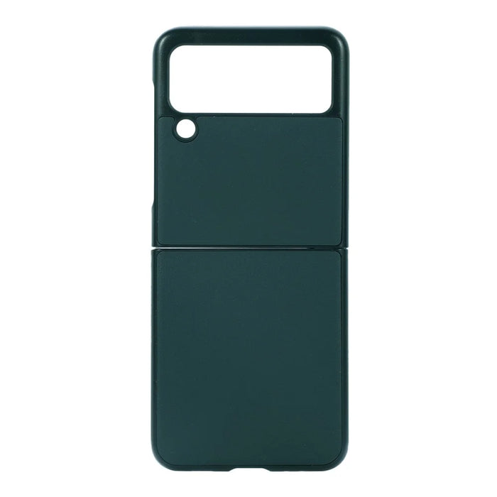 Shockproof Genuine Leather Coated PC Protective Case Combo Shell Case for Samsung Galaxy Z Flip 3 - Green - 1