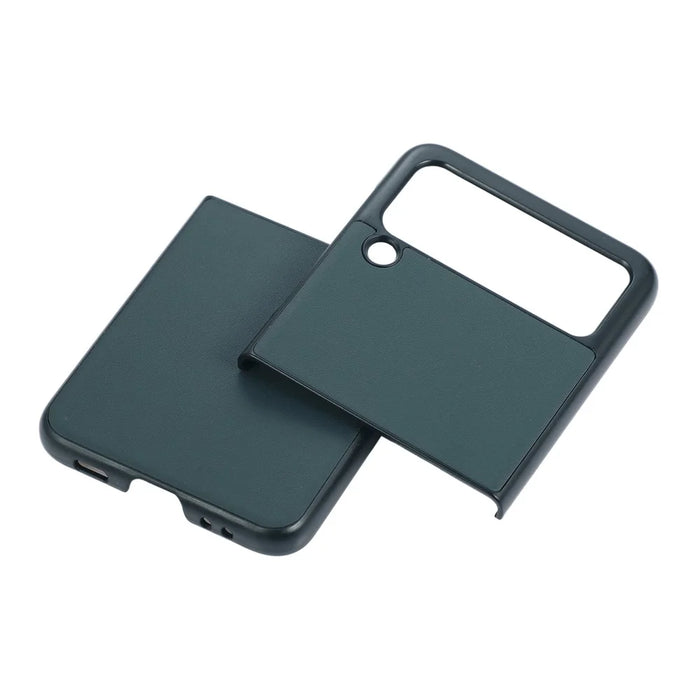Shockproof Genuine Leather Coated PC Protective Case Combo Shell Case for Samsung Galaxy Z Flip 3 - Green - 2