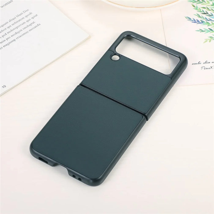 Shockproof Genuine Leather Coated PC Protective Case Combo Shell Case for Samsung Galaxy Z Flip 3 - Green - 3