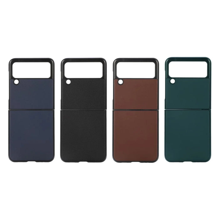Shockproof Genuine Leather Coated PC Protective Case Combo Shell Case for Samsung Galaxy Z Flip 3 - Green - 4