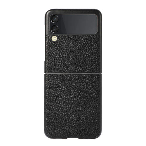 For Samsung Galaxy Z Flip 3 Litchi Skin Texture Genuine Leather Protective Ultra-Thin Anti-Slip Hard Back Cover - Black - 1