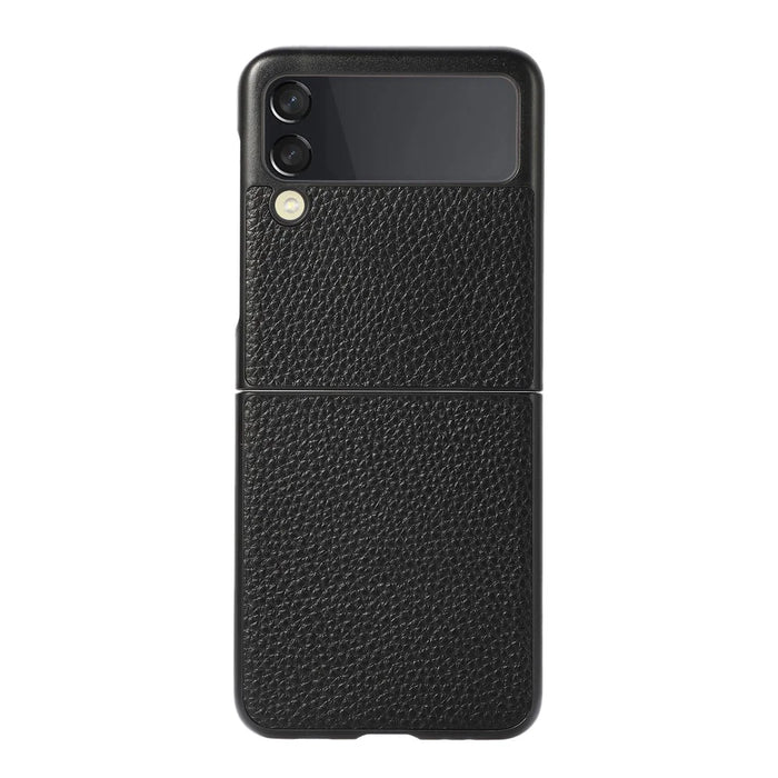 For Samsung Galaxy Z Flip 3 Litchi Skin Texture Genuine Leather Protective Ultra-Thin Anti-Slip Hard Back Cover - Black - 1